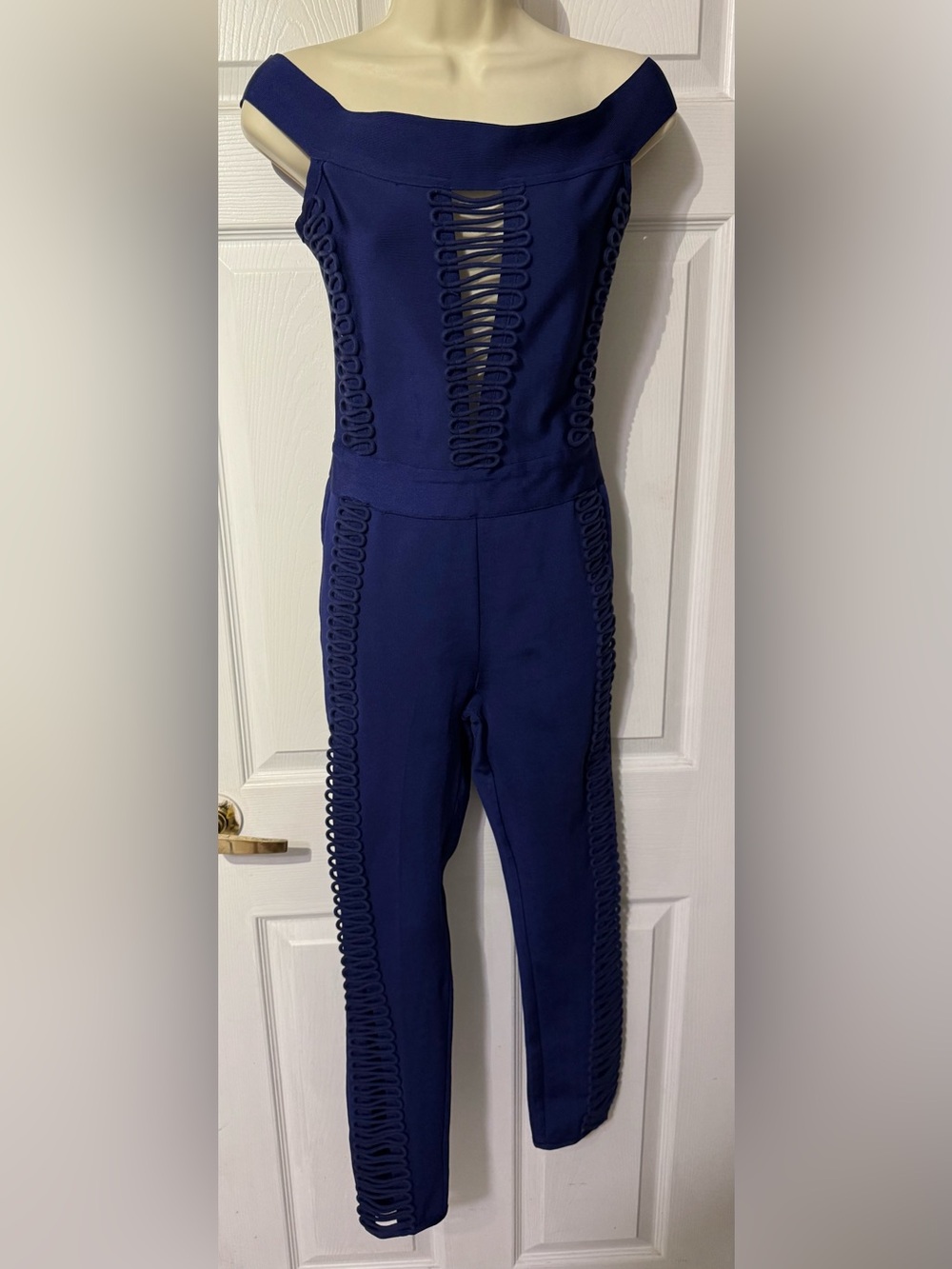 BEBE Vintage/Y2k ROYAL BLUE LACE UP JUMPSUIT CATSUIT BADDIE Y2K BODYCON medium
